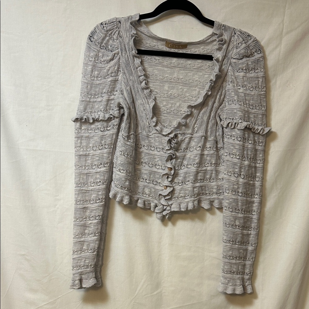 C'Isa Gray Ruffled Knit Top